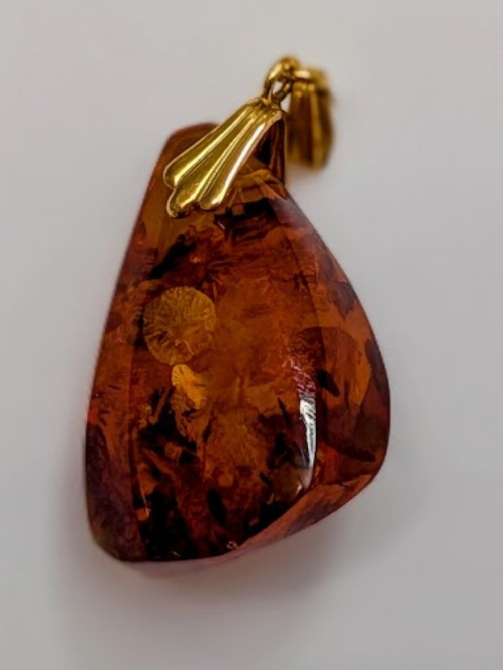 Vintage Baltic Amber Pendant Cognac Honey Natural Inclusion Gold Tone Bail